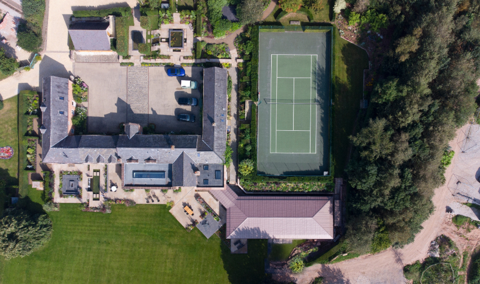 Zinc roof over a swimming pool in cheshire - overhead view